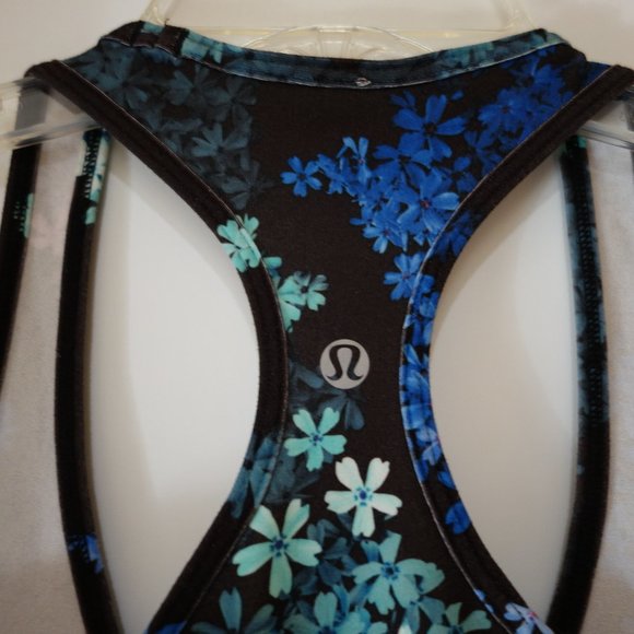 Lululemon Petal Pop tank top in black w teal, blue & pink floral print size 2-4 - Picture 6 of 12